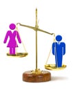 Man on scale outweighing woman representing inequality in pay and opportunities Royalty Free Stock Photo